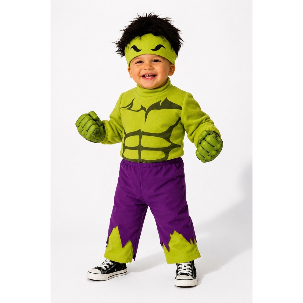 Marvel Hulk Costume Baby 0-6 Months Green Purple Rubies Romper Hat